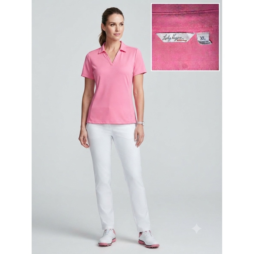 Lady Hagen Essentials Pink Golf Polo Shirt Womens XL Short Sleeve VNeck Textured